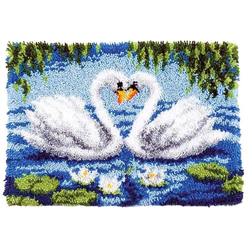 Huaqiang North Electronics DIY Crochet Yarn Kits 20.4 X 14.9 Inch Swan Lovers Rug Making Crafts for Kids Adults and Beginners