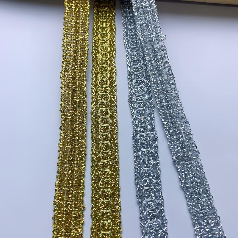 Fashion Dress Boutique 5m/16.4ft Each Bag 1.6cm/0.63in Golden Silver Lace Silk Trims Clothing Garment Dresses Accessory Handmade DIY Craft Curtain Gift Ribbon Sewing Decor