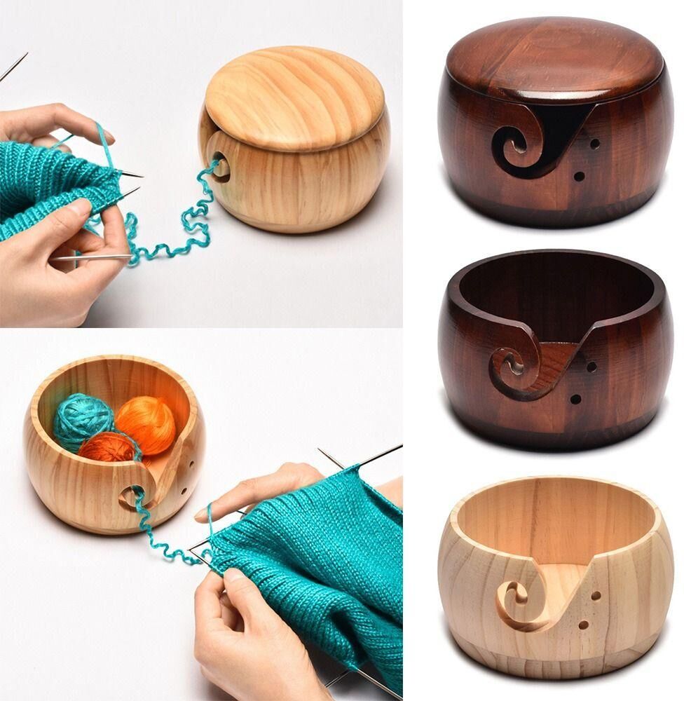 ZStianzhilan Wooden Yarn Bowl Woolen Knitting Storage Basket Knitting Crochet Weaving Tool Wool Holder Organizer