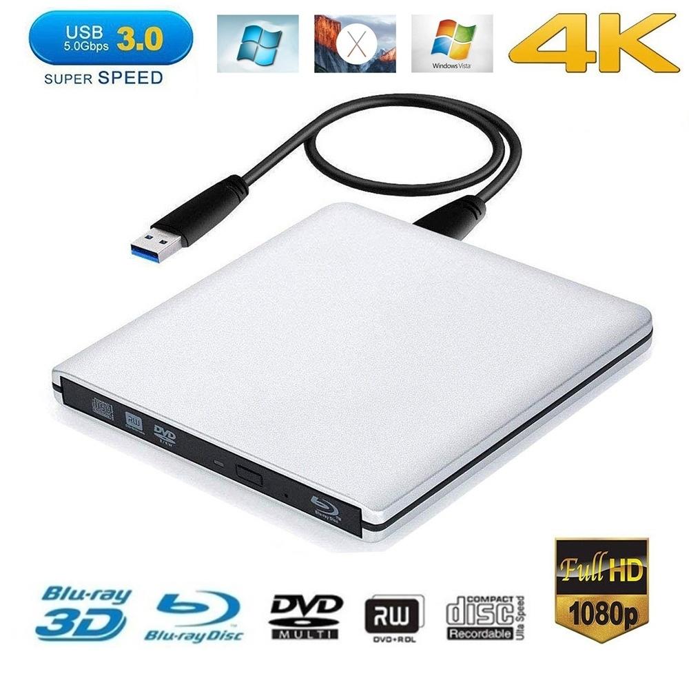MDH USB 3.0 External Blu-ray CD DVD Drive 4K 3D Blu-Ray Player Writer Portable BD/CD/DVD Burner Driver for Mac,Win 10,8,7,XP,Vista,Laptop,PC