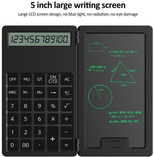 jiantengxujm Scientific Calculator with Erasable Writing Board Battery Powered 12 Digits Standard Function LED Display Student Calculator Office School Supplies