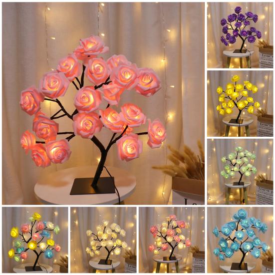 Bluelans flower decoration Exquisite Rose Tree Table Lamp Artificial Flower Valentine's Day Light