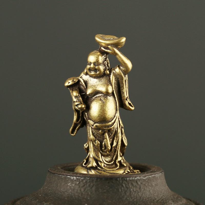 YuTao Home Decoration Copper Maitreya Buddha Miniatures Figurines Pocket Brass Small Statue Ornaments Home Decor Craft for Living Room Desk Decoration