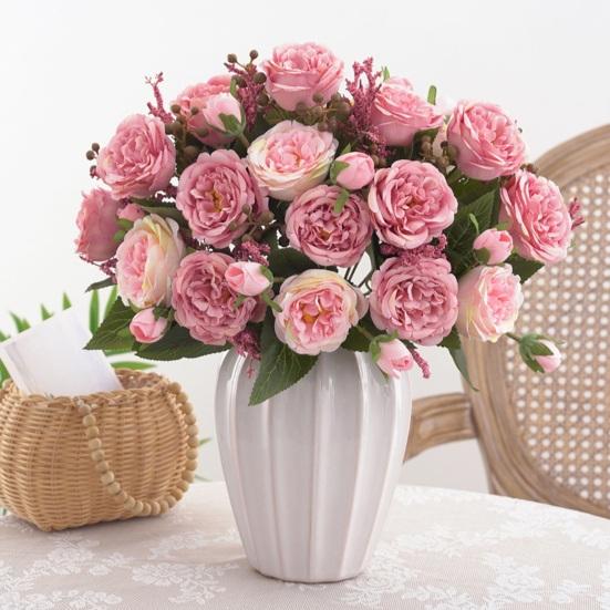 Bluelans flower decoration Artificial Peony Flower Maintenance Free Realistic 5-branch Flower Arrangement Wedding Decor Fake Peony Bouquet Party Supplies