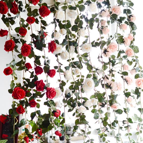 Bluelans flower decoration 180cm Artificial Rose Flower Ivy Vine String Home Wedding Hanging Decoration