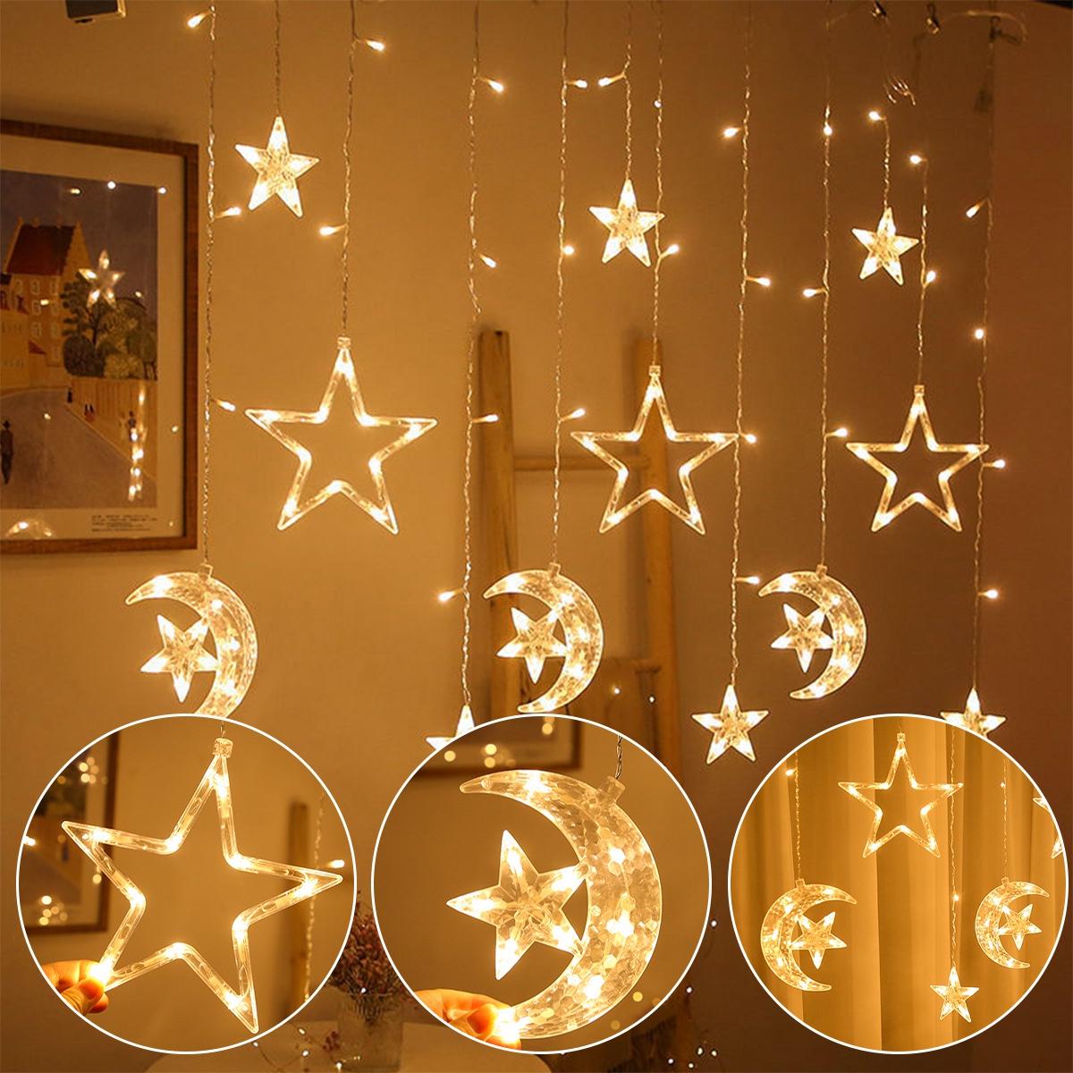 Guo Yong Jian Star Moon Curtain Garland String Light Aid EID Mubarak Ramadan Decoration For Home Arabic Islam Muslim Event Party Supplies