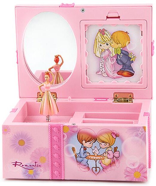 qahappy Mechanism With Mirror Bowknot Decor Girl Dancing Princess Music Jewelry Box