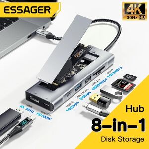 Essager 8-in-1 High Speed USB Hub With Disk Storage PD100W USB Type-c to HDMI-Compatible Laptop Dock Station For Phone Laptop