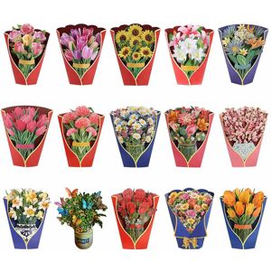 Popular-Huang 1pc 3D Three-dimensional Cards 15 Types Bouquets Greeting Card with Envelope Forever Flower Bouquet for Birthday, Anniversary