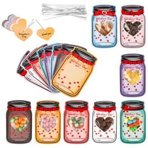 kaileflf Valentine's Day Greeting Card with Candy Bags DIY Handmade Romantic Love Heart Mason Jar Holiday Party Cards for Kids