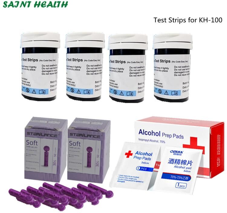 Saint Health Medical Blood Glucose Test Strips and Lancets and Alcohol cotton pads- For KH-100 Blood Glucose Meter (Does not include the device itself)