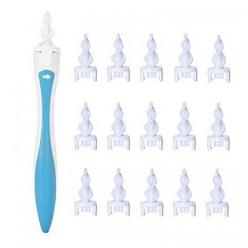 HOD Health&Home Rotating Cleaner Removal Soft Spiral Ear Handle With 16Pcs Tips White