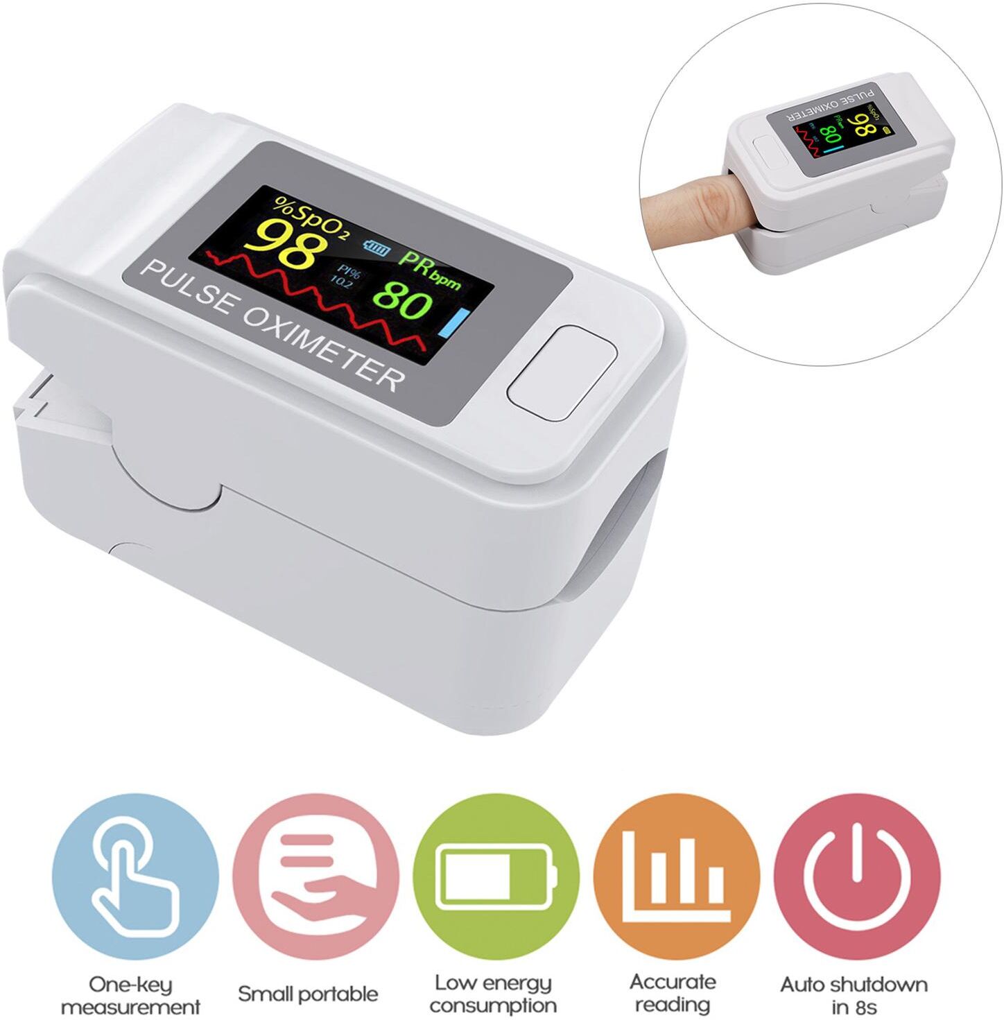 Lightome Digital Fingertip Pulse Oximeter Blood Oxygen Sensor Saturation LCD Mini SpO2 Monitor Pulse Rate