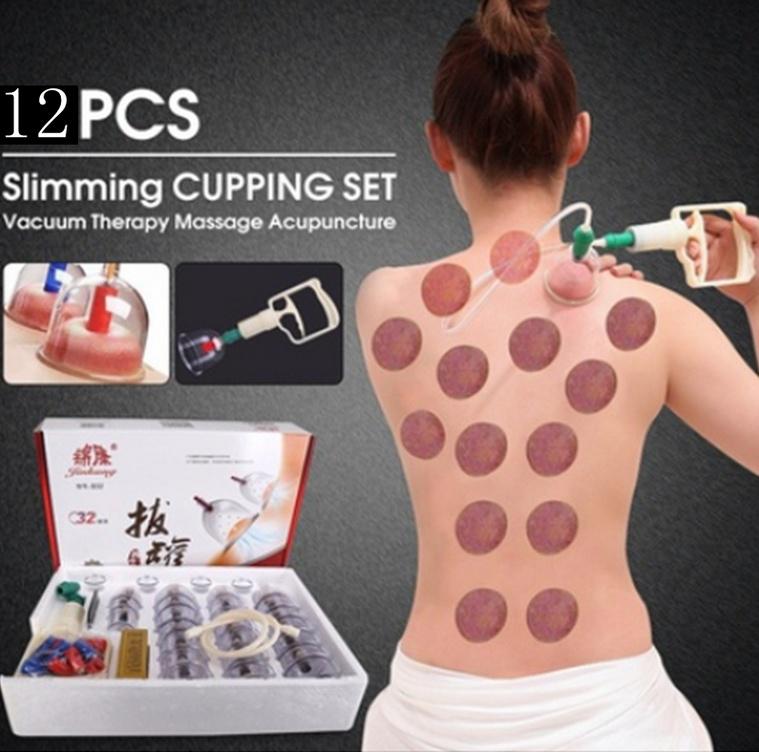 Beauty Makeup Show Health Care 12 Cups Medical Vacuum Cupping Suction Therapy Device Body Massager Set