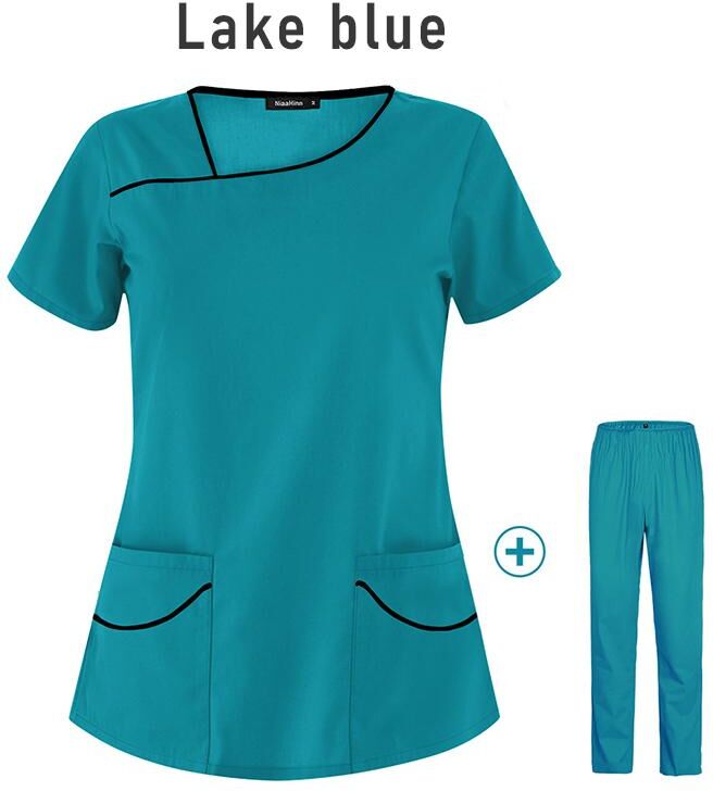 7Fashion Show Nursing Scrubs Women Uniforms Pet Grooming Scrub Set Short Sleeve V-neck Top and Pants Doctor Suits Medical Surgery Work Clothes