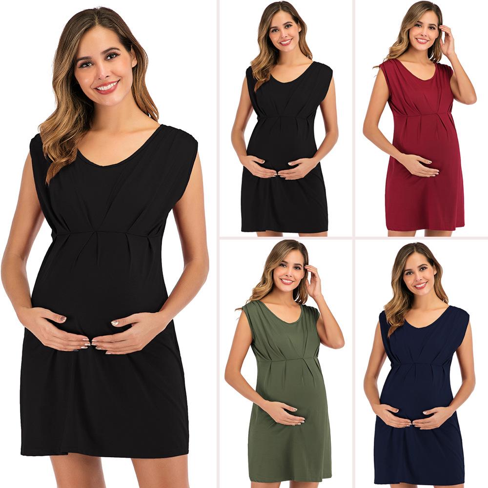 ZTOV Sleeveless Maternity Dress Pregnancy Dresses Clothing for Pregnant Women Crewneck Pregnancy Feeding Top Clothes