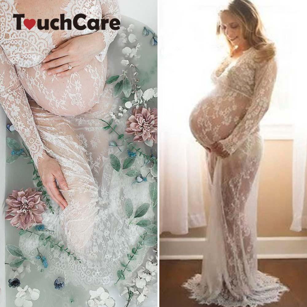 Faylisvow Lace Dresses Maternity Photography Props Transparent Pregnant Evening Dress  Hollow Beach Clothes