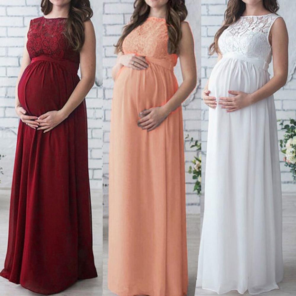Arbutus Women Pregnant Lace Long Maxi Maternity Gown Photography Props Dress Clothes