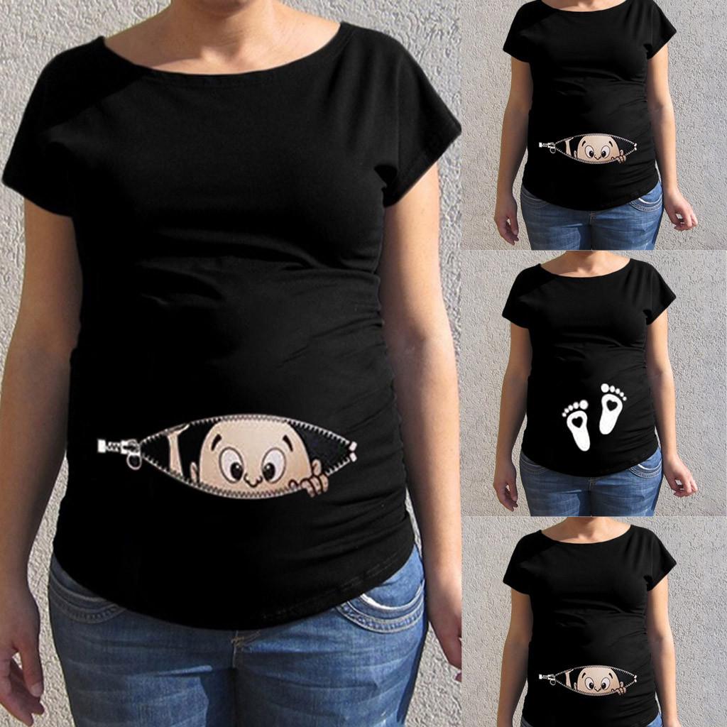tabajw Women Maternity Short Sleeve Cartoon Print Tops T-shirt Pregnancy Clothes