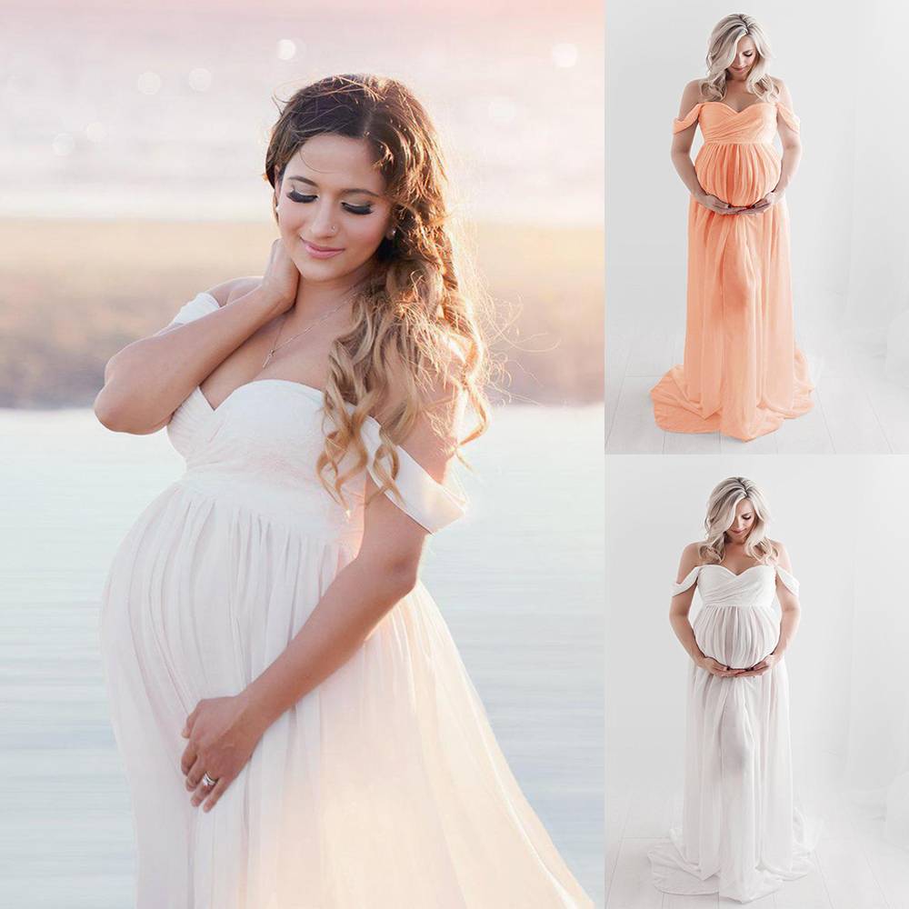 Lapa Sexy Maternity Dresses for Photo Shoot Chiffon Off Shoulder Pregnancy Dress Photography Prop Maxi Gown Dresses for Pregnant Women Clothes