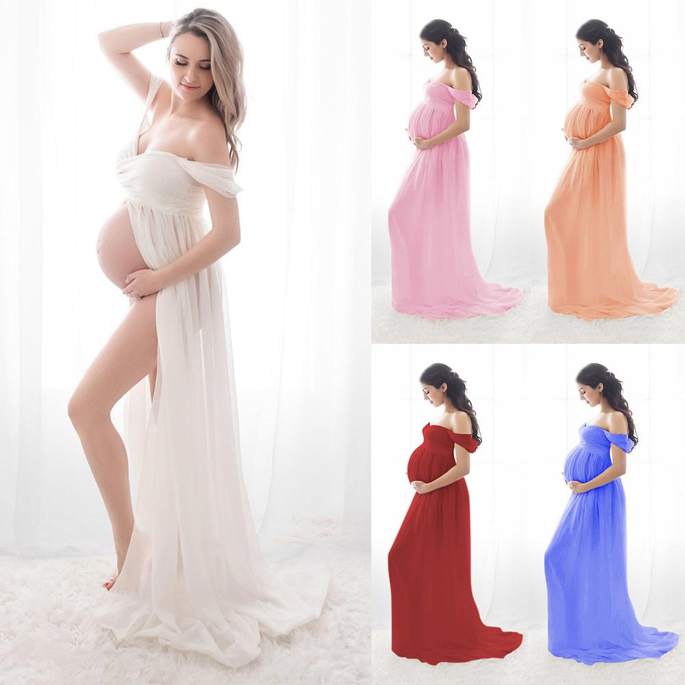 K-Kingsman Sexy Maternity Dresses for Photo Shoot Chiffon Off Shoulder Pregnancy Dress Photography Prop Maxi Gown Dresses for Pregnant Women Clothes