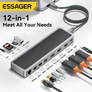 Essager 12 in 1 USB Type C Hub 4K 60HZ Docking Station Laptop HDMI-Compatible DP RJ45 SD TF For MacBook Air Pro Adapter Splitter