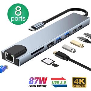 Electronic Welfare Mall 8 In 1 USB C Hub Type C 3.1 To 4K HD Adapter With RJ45 SD/TF Card Reader PD Fast Charge For MacBook Notebook Laptop Computer