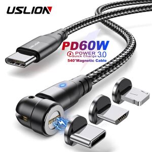 USLION 60W PD Fast Charger Cable USB C To Type C Micro Magnetic Data Cables for iPhone Charging Wire for Macbook laptop