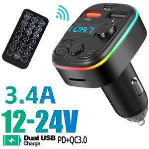 YJMP Auto Parts 3.4A Dual USB Port Car Charger Type C PD Fast Charging Wireless FM Transmitter Car MP3 Player Handsfree Bluetooth Adapter with Remote Control