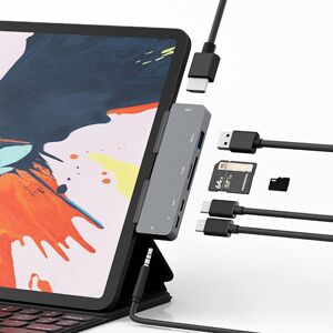 TOMTOP JMS Suitable for ipad pro docking station type-c to HDMI PD SD/TF docking station USB3.0 hub 7 in 1 grey