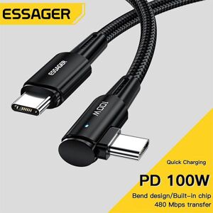 Essager 100W 60W USB Type C To USB C Cable 90 Degree Angle For iPad MacBook Pro Xiaomi Samsung Huawei Fast Charging Type-C Date Wire