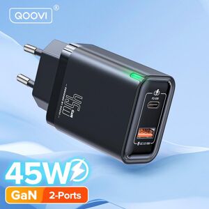 QOOVI GaN 45W USB Charger Fast Charging USB Type C Wall Charger PD QC3.0 Quick Charge For iPhone Samsung S23 S21 Macbook Laptop Tablet