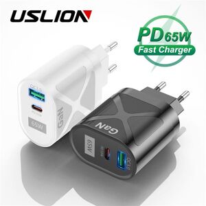 USLION USB-C PD 65W Fast Charge Adapter For MacBook Pro Laptop Type-C Quick Charger For iPhone 13 12 11 Pro Max iPad Huawei Xiaomi Samsung