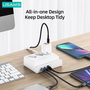 USAMS P1 6 Ports 65W PD QC USB Fast Charging Type C Quick Charge Station Adapter 6 AC Outlets Power Strip For PC Laptop Phone