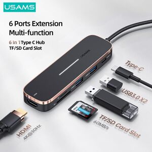 USAMS 6 In 1 PD 100W Type C Hub USB C To HDMI-compatible 1.4 USB3.0 TF SD Slot Hub Dock Station Splitter 5 In 1 Hub Adapter for MacBook IPad Laptop