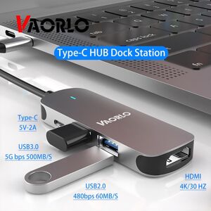 VAORLO Type-C To HDMI Adapter USB-C Dock Station 4 In 1 USB3.0 With PD Fast Charging Port For Laptop Huawei Smartphones