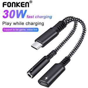 Fonken 2 In 1 Type C To 3.5Mm Headphone Jack Adapter Type C Pd 30W Fast Charging 3.5Mm Jack Audio Aux Adaptor for Samsung Xiaomi Ipad