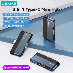 USAMS Mini Hub PD 60W Type C To USB 3.0 2.0 HDMI 1.4 TF Card USB Splitter Adapter USB Hub Expander For iPad Pro Laptop Phone PC