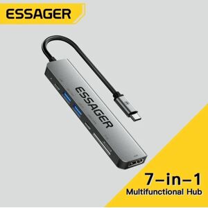 Essager USB C Hub 7 In 1 Type C 3.1 To 4K HDMI Adapter with RJ45 SD/TF Card Reader PD Fast Charge for MacBook Laptop Computer