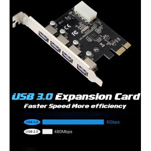 TOMTOP JMS PCIE to 4 USB3.0 Ports Expansion Card PCI Express to USB3.0 Adapter Card with Large 4Pin Power Interface for Desktop PC