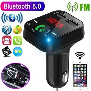 Apexcar Wireless Bluetooth 5.0 Handsfree Car Kit FM Transmitter Radio Adapter DC 12-24V MP3 Player Dual USB Charger