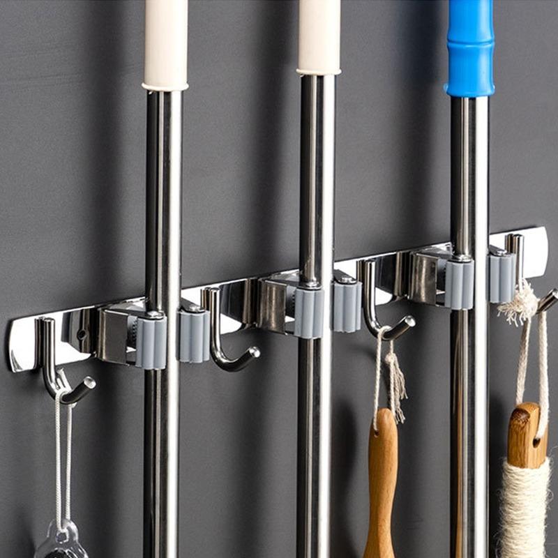 pearclub Broom Hook Holder Wall Mount Mop Organizer Holder Stainless Steel Storage Hook Kitchen Bathroom Organization Accessories