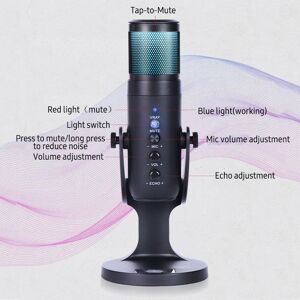TOMTOP JMS USB Condenser Microphone Tabletop Desktop RGB Microphone with Stand Computer PC Plug & Play