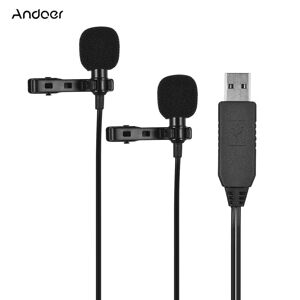 Andoer 6m/4.5m/1.5m USB Dual-head Lavalier Lapel Microphone Clip-on Omnidirectional Computer Mic for Windows Mac Video Audio Recording