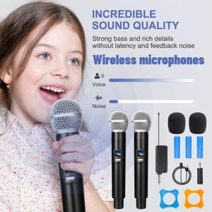 YJMP 2PCS Wireless Microphone UHF High Fidelity Noise Reduction Professional Microphone with Receiver for Karaoke Party Live Show