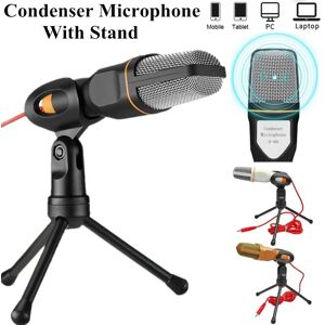 JuanGoods Professional Condenser Microphone with Mic Stand 3.5mm Jack Wired Microphone for Studio Recording PC Laptop Phone Skype