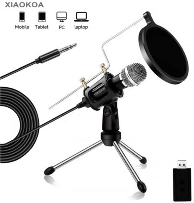 HOD Health&Home Condenser Microphone For Phone With Stand Computer Recording Podcasting Mobile Android Black