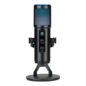 TOMTOP JMS USB Condenser Microphone Cardioid Mic with RGB Colorful Lights OneButton Mute Headphone Realtime