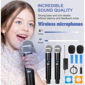 YJMP 2PCS Wireless Microphone UHF High Fidelity Noise Reduction Professional Microphone with Receiver for Karaoke Party Live Show