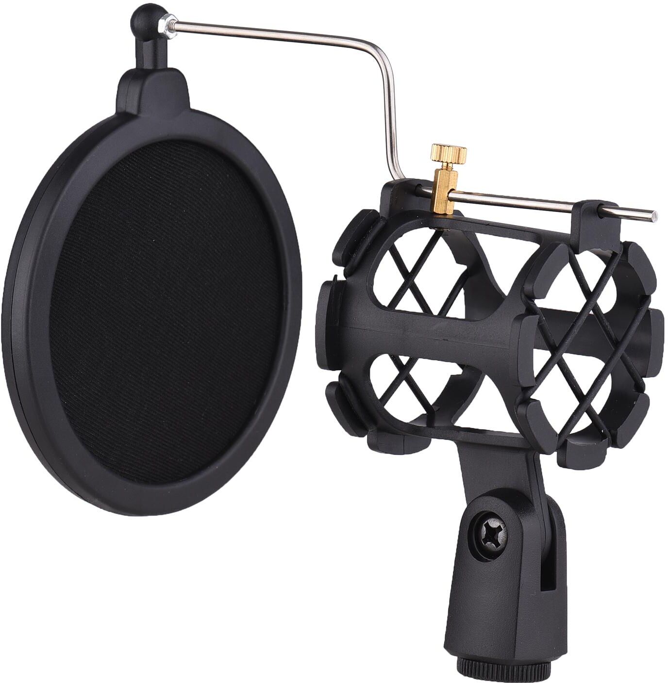 TOMTOP JMS Plastic Microphone Shock Mount Anti-vibration Mic Holder Stand with Pop Filter Universal Screw